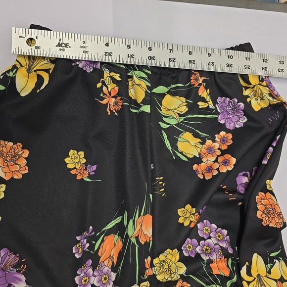 Vintage Ginger House Retro Floral Wide Leg Pants Women's Size 12 Black Polyester - Picture 4 of 8